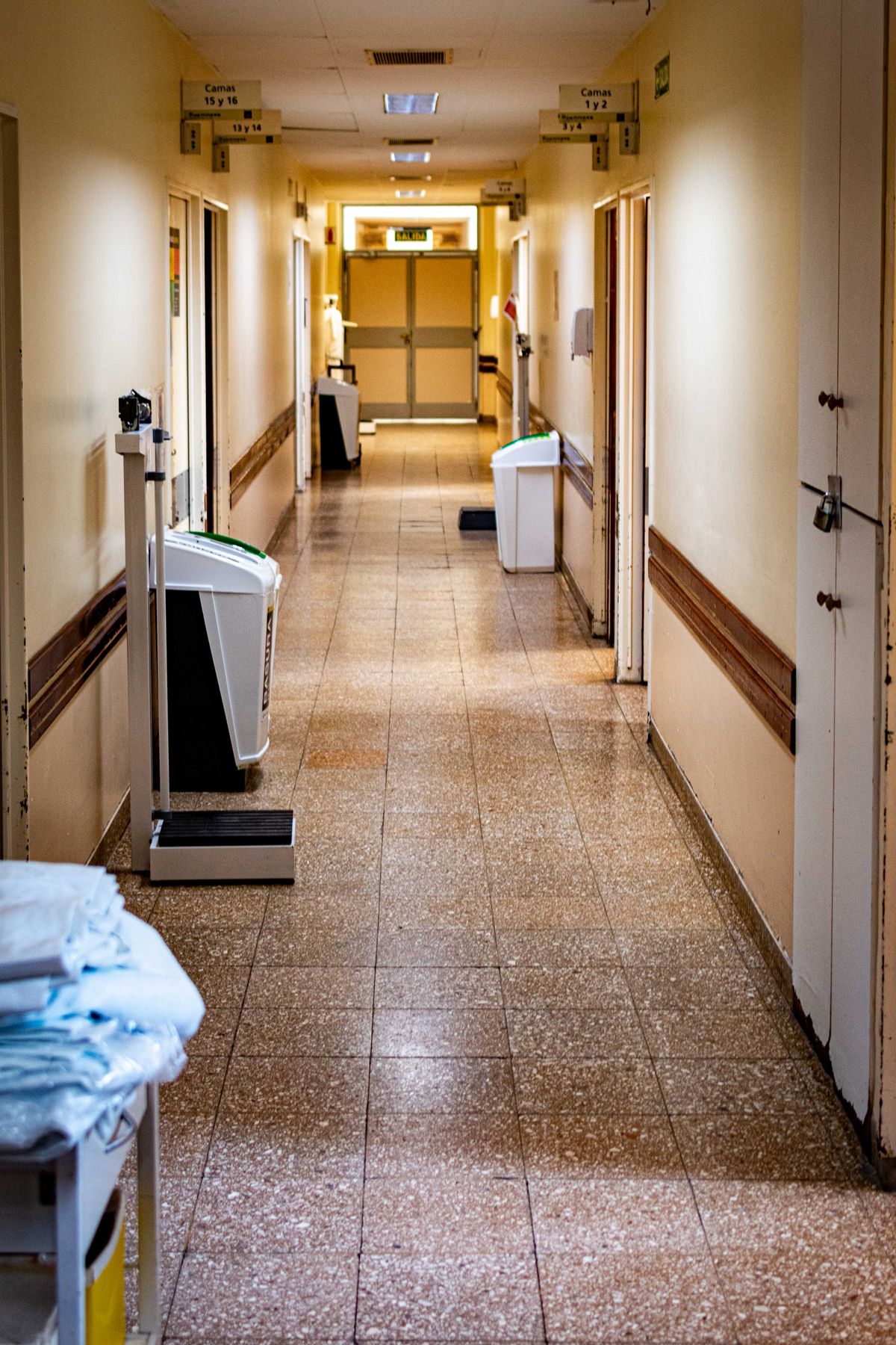 Clinic corridor with medical equipment