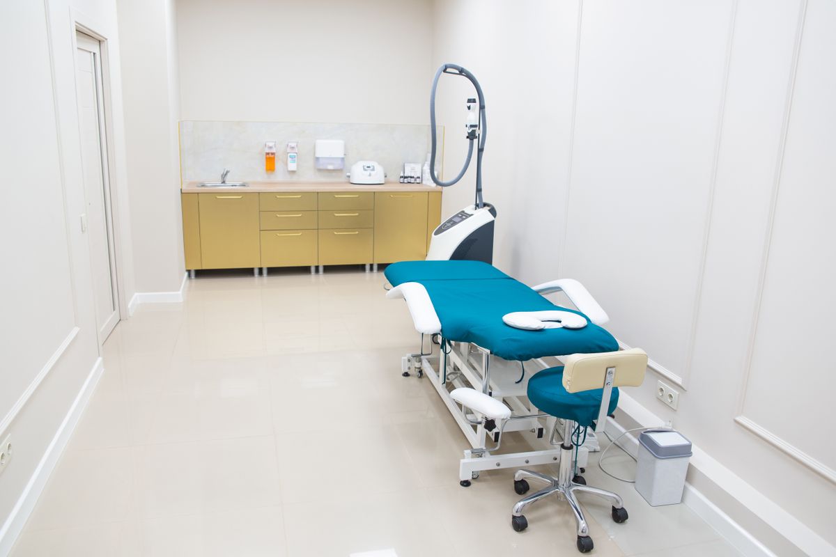Examination room with bed and equipment
